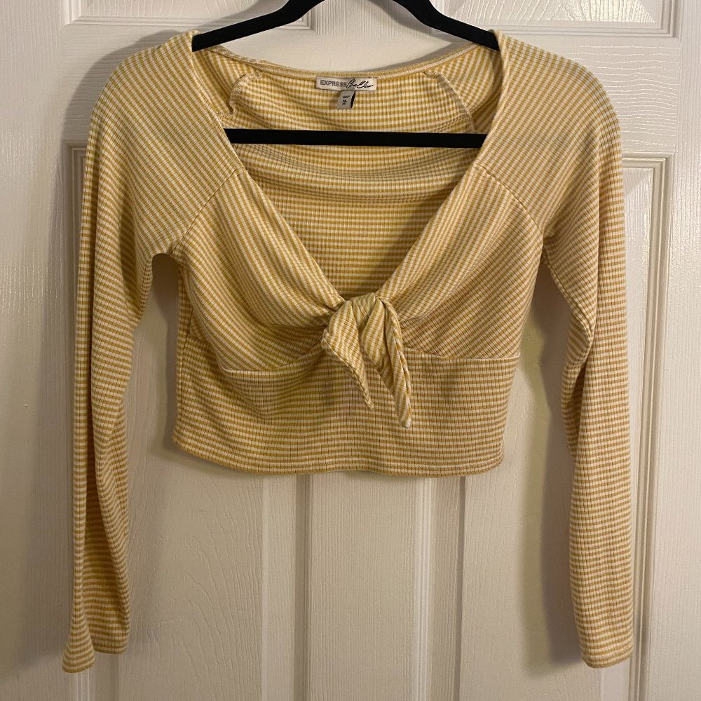 Long-sleeve tie-front crop top